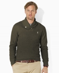 Combining the casual comfort of French-ribbed fleece with the polished refinement of a shawl collar, this essential pullover blends the best of both worlds for an utterly luxe look.