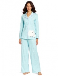 Hue Sleepwear Women's Knit Notched Sheep Set, Blue, Large