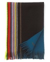 Paul Smith pushes the stripes to the edge on this warm wool scarf that reverses from black to teal for an accessible and versatile accent to your winter wardrobe.