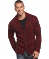 Add some classy style to your winter wardrobe with this handsome shawl neck cardigan by Sean John.