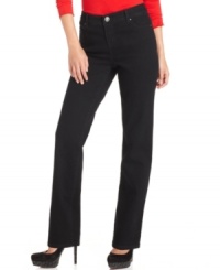 Style&co.'s petite straight-leg jeans are the perfect pair of black jeans! This closet staple gets a fun update with rhinestone embellished patch pockets at back.