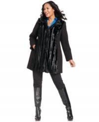 Glam up your look this winter season with Alfani's plus size coat, featuring a faux fur front.