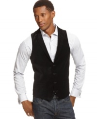 Style with swagger. Distinguish yourself in this plush velvet vest from Alfani RED.