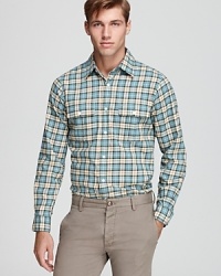 Like early morning on a beach in northern California, the light earth tones of this handsome plaid shirt revitalize you with understated energy. Another impressive offering from the always cool Jack Spade.