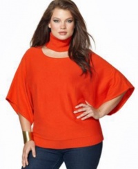 Inc Angora Sweater, Batwing Sleeve, Removable Turtleneck Orange Pumpkin Size 3x