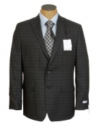 Calvin Klein Mens 2 Button Charcoal Gray Check Wool Slim Fit Sport Coat Jacket