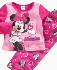 Adorable pajama set by AME with Minnie Mouse graphic on top and allover print bottom.