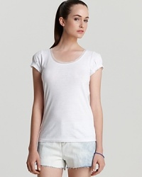 Sheer trim at the neckline and pleating at the cuffs lend a feminine accent to this MARC BY MARC JACOBS tee.