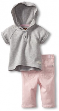 7 For All Mankind Baby-girls Newborn Hoodie/Jean Set, Heather Grey/Belladona, 0-3 Months