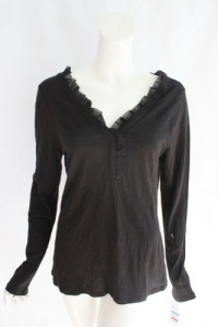 INC International Concepts Womens Deep Black Mod Ruffle Knit Top XL