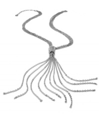 Whip your style into shape. Swishing chains in a lariat design pair with a crystal-accented station clasp to create a sleek look on this Alfani necklace. Set in silver tone mixed metal. Approximate length: 25 inches + 3-inch extender. Approximate drop: 7-1/2 inches.