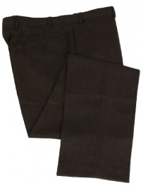 Calvin Klein Mens Flat Front Brown Flannel Wool Dress Pants