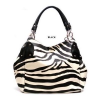 Black Large Vicky Zebra Print Faux Leather Satchel Bag Handbag Purse