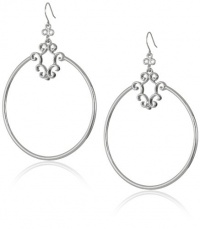 Jessica Simpson Silver Tone Signature Drop Hoop Earrings