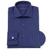 Savile Row Mens Navy Pin Stripe Fitted Formal Dress Shirt Single Cuff