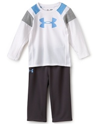 This sporty set from Under Armour outfits your little athlete with comfortable, breathable duds that'll keep him wiggling and giggling all day long.