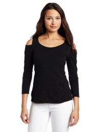 C&C California Women's 3/4 Cold Shoulder Tee, Black, Medium