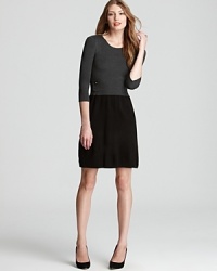 In a charming twofer silhouette, Anne Klein's sweater dress shows off sweet buttoned details.