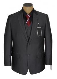 Sean John Mens 3 Piece Dark Gray Herringbone Suit