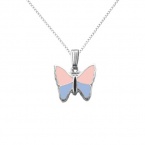 Sterling Silver Children's Pink and Blue Butterfly Pendant Necklace , 15