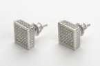 Sterling Silver Cz Micro Pave Cube Square Earring with Screw Backs