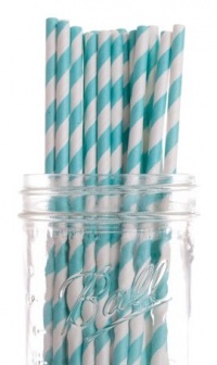 Dress My Cupcake Aqua Striped Paper Straws, 50-Pack