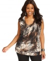 Flauniting an embellished print, Alfani's sleeveless plus size top is a perfect partner for your neutral bottoms.