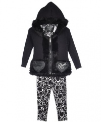 GUESS Kids Girls Little Girl Hooded Sweater With Faux Fur, BLACK (4)