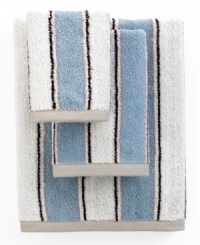 Sweet serenity. Offering a romantic and elegant composition for your bath space, this Aquarelle Stripe hand towel features beautiful stripes in soft blue hues.