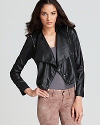 Bring downtown edge to your fall looks with this Blank Denim faux leather jacket sporting a cool cut and studded details.