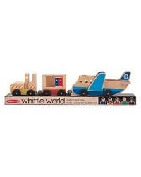 Designed to fuel imaginative play, this charming airport-themed Whittle World set contains a mini world of travel! Children will love to explore the moving parts and interchangeable pieces of this wooden play set, including three wooden vehicles–airplane, cart and luggage trailer–four pieces of luggage and five wooden people.