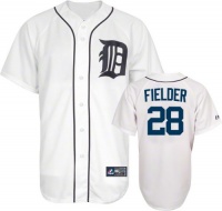 MLB Mens Detroit Tigers Prince Fielder White Home Short Sleeve 6 Button Synthetic Replica Baseball Jersey By Majestic