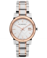 A touch of rose adds modern appeal to this timepiece from iconic British fashion house, Burberry.