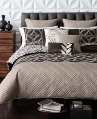 Unwind in sophisticated style with this Venice comforter set from Bryan Keith, showcasing modern lines and shapes in a bold yet neutral palette. Comforter features both printed and embroidered details with a printed geometric pattern reverse for a whole new look.