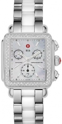 Michele Woman's MWW06A000716 Deco Diamond Stainless Steel Ceramic White Watch