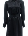 Halston Heritage Black Silk Button Front Long Sleeve Shirt Dress 2