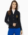 A wardrobe essential, Lauren Jeans Co.'s chic three-button blazer is crafted in stretch denim and finished with a signature crest at the chest. (Clearance)