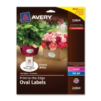 Avery Easy Peel Print-To-The-Edge Permanent Labels, Oval, Laser/InkJet, 1.5 x 2.5-Inches, Glossy White, Pack of 180 (22804)