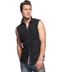 Are you armed and ready for summer? Bring out the big guns with this sleeveless button front shirt from INC International Concepts.