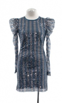 French Connection Blue Sequin Long Sleeve Sadie Dress 0