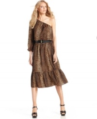 MICHAEL Michael Kors' animal-print dress is captivating with its one-shoulder style and feminine features. (Clearance)