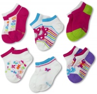 Stride Rite Girls 2-6X 6 Pack Flutterby No Show, Multi,sock size 6-7.5 - Shoe size 7-10