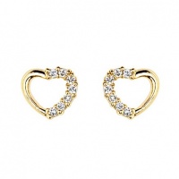 14K Yellow Gold Plated Open Heart CZ Stud Earrings with Screw-back for Children & Women