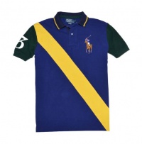 Polo Ralph Lauren Men Fashion Big Pony Logo T-Shirt (L, Navy/yellow/green)