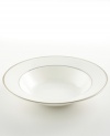 Bright fine china is simply adorned with a band of platinum for an unforgettably elegant table. The Cameo Platinum design from Mikasa's dinnerware and dishes collection is perfect for formal dinners, teas, and luncheons. This vegetable serving bowl's wide rim and flowing lines add a graceful touch to your table.