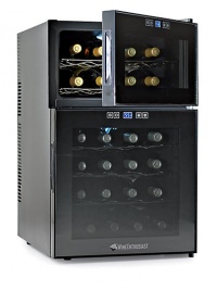 A large, dual-zone wine refrigerator for the wine connoisseur keeps reds and whites at perfect storage or service temperatures and always within reach thanks to two separate and adjustable temperature zones.