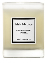 Candles are rituals, symbols of mood and sensuality. Fill your home with the powerful fragrance of Trish's Wild Blueberry Vanilla Scented Candle. The delicious blend of wild blueberry and precious vanilla will sweeten your mood. The powerfully scented combinations in Trish's candles will permeate your space before this magical candle is even lit. 3 oz., 18-hour burn time. 