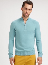 EXCLUSIVELY AT SAKS. A simple silhouette that is undeniably luxurious is knitted from the softest cashmere, with raglan sleeves and ribbed knit trim at the collar, cuffs and hem; An understated pairing with brightly colored chinos or sharp denim, this pullover style proves to be a timeless classic.Quarter-zip placketMockneckRibbed knit collar, cuffs and hemCashmereDry cleanImported