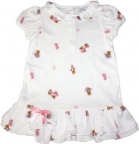 Ralph Lauren Layette Girl's Ballerina Bear Print Ruffle Dress Set (6 Month, White)