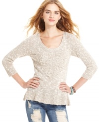 American Rag's comfy-cozy sweater makes falling in love with knits the easiest thing we'll do this season. We're totally taken by the shredded heart design and timeless marled-knit.